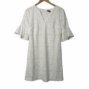 TRINA TURK White Embroidered Flutter Sleeve Dress